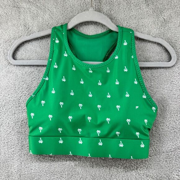 Fabletics Top Shorts Womens XS Green Palm Tree Workout Set Padded Bra Motion365 - Picture 2 of 14